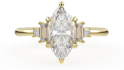 Marquise Shaped Three Stone Lab Grown Diamond Engagement Ring