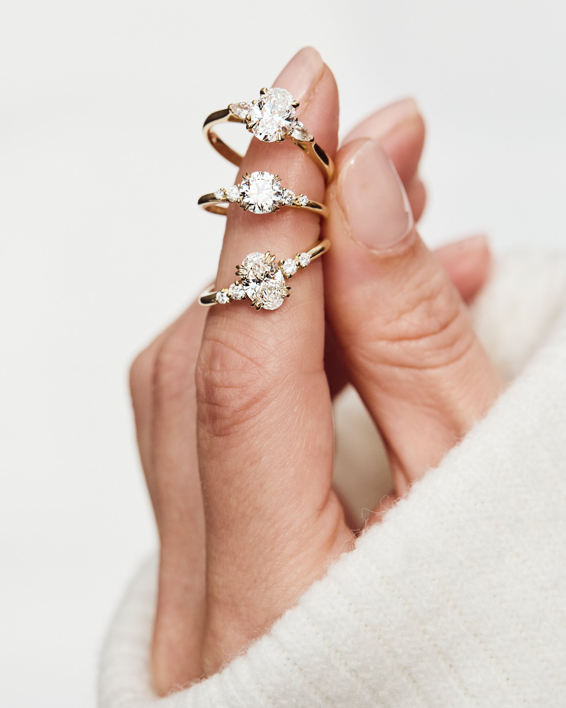 Marquise Shaped Three Stone Lab Grown Diamond Engagement Ring