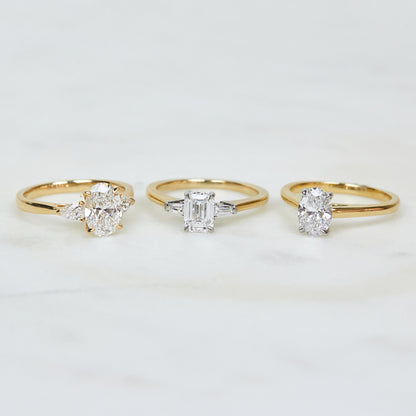 Marquise Shaped Three Stone Lab Grown Diamond Engagement Ring