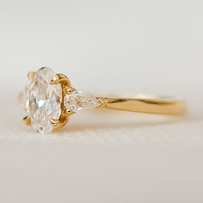 Marquise Shaped Three Stone Lab Grown Diamond Engagement Ring