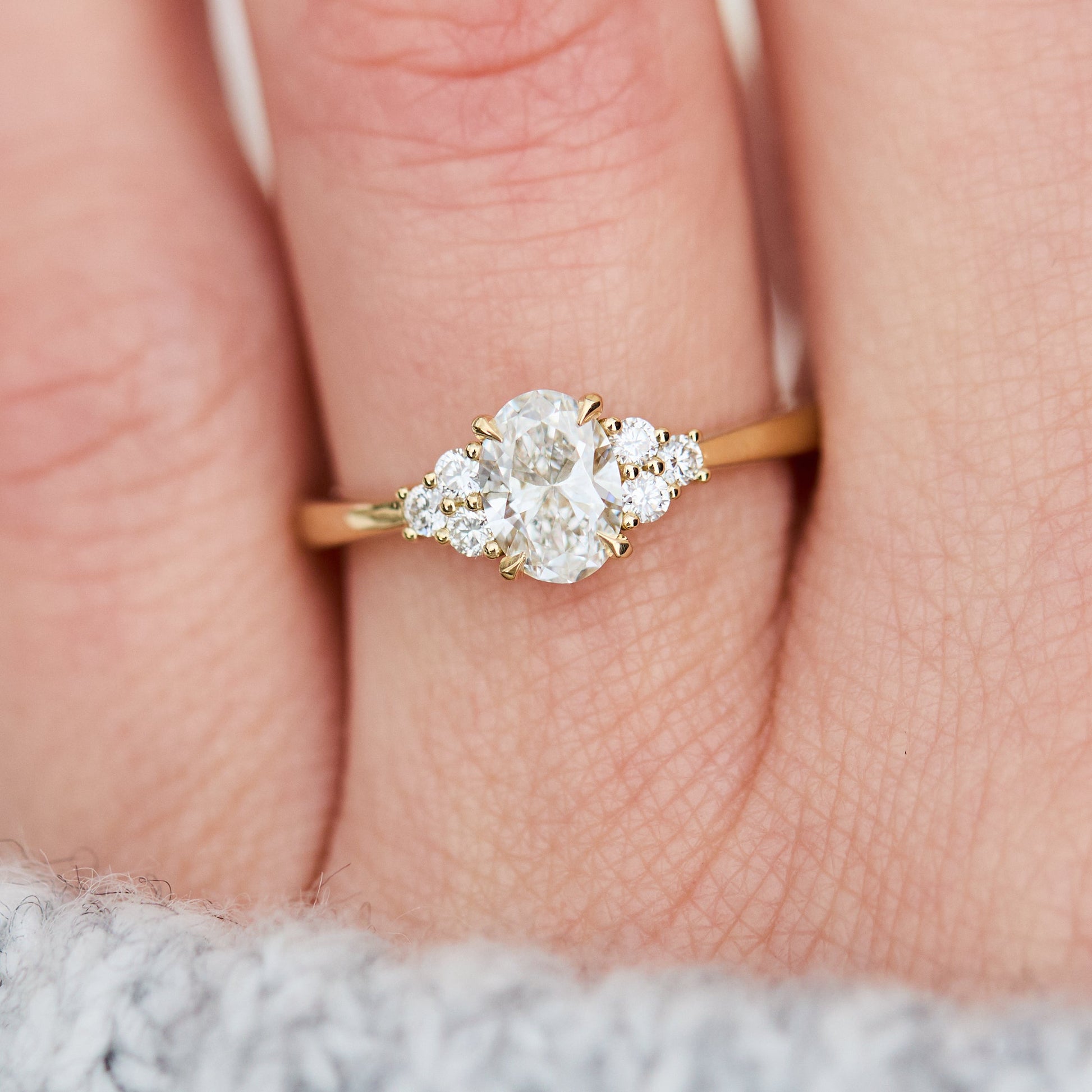 Marquise Shaped Three Stone Lab Grown Diamond Engagement Ring