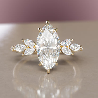 Marquise Shaped Three Stone Lab Grown Diamond Engagement Ring