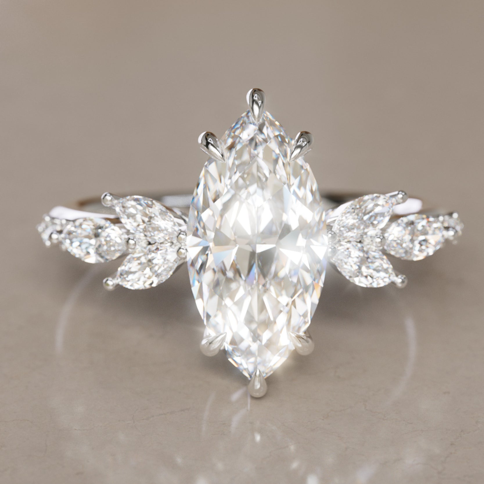 Marquise Shaped Three Stone Lab Grown Diamond Engagement Ring