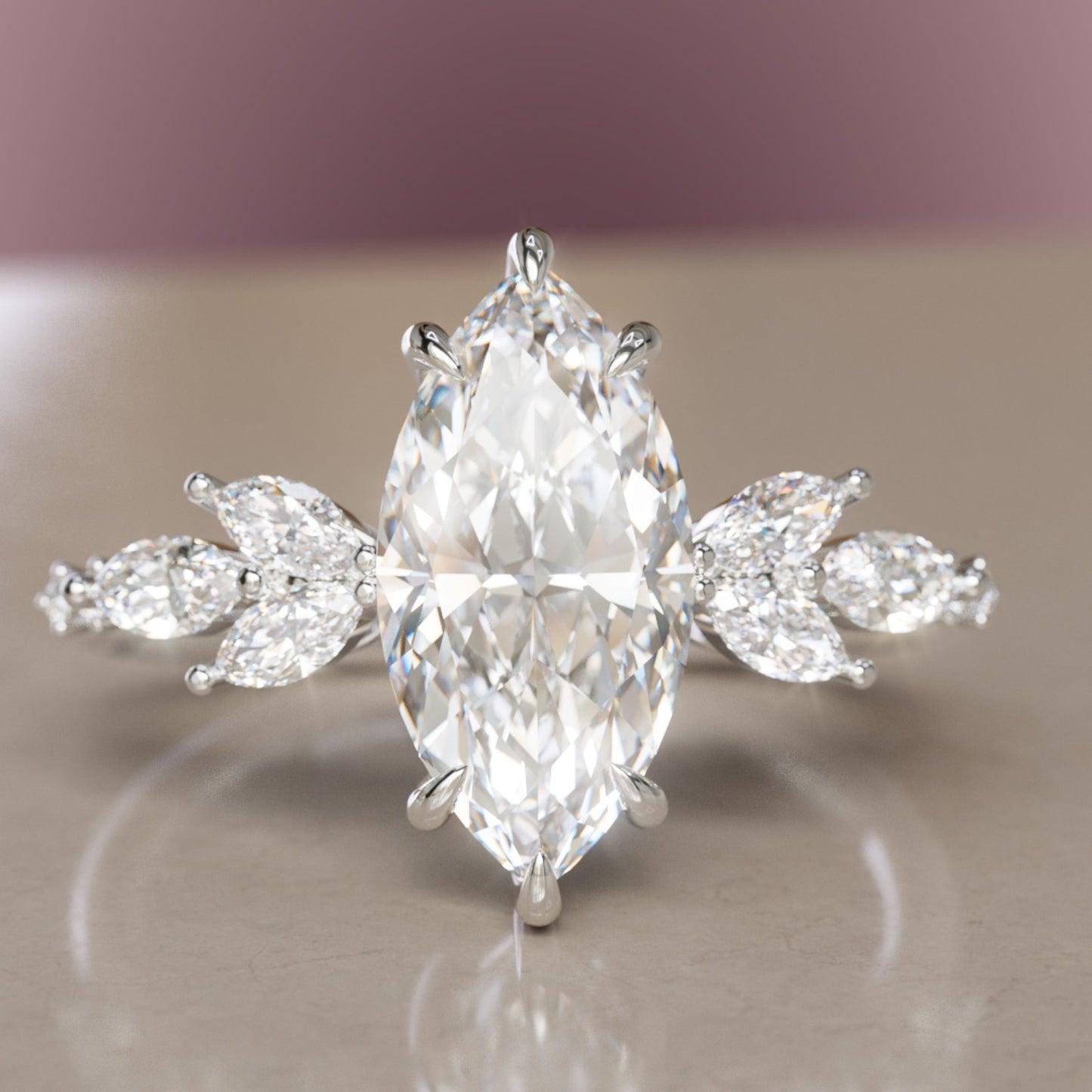 Marquise Shaped Three Stone Lab Grown Diamond Engagement Ring