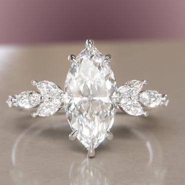 Marquise Shaped Three Stone Lab Grown Diamond Engagement Ring