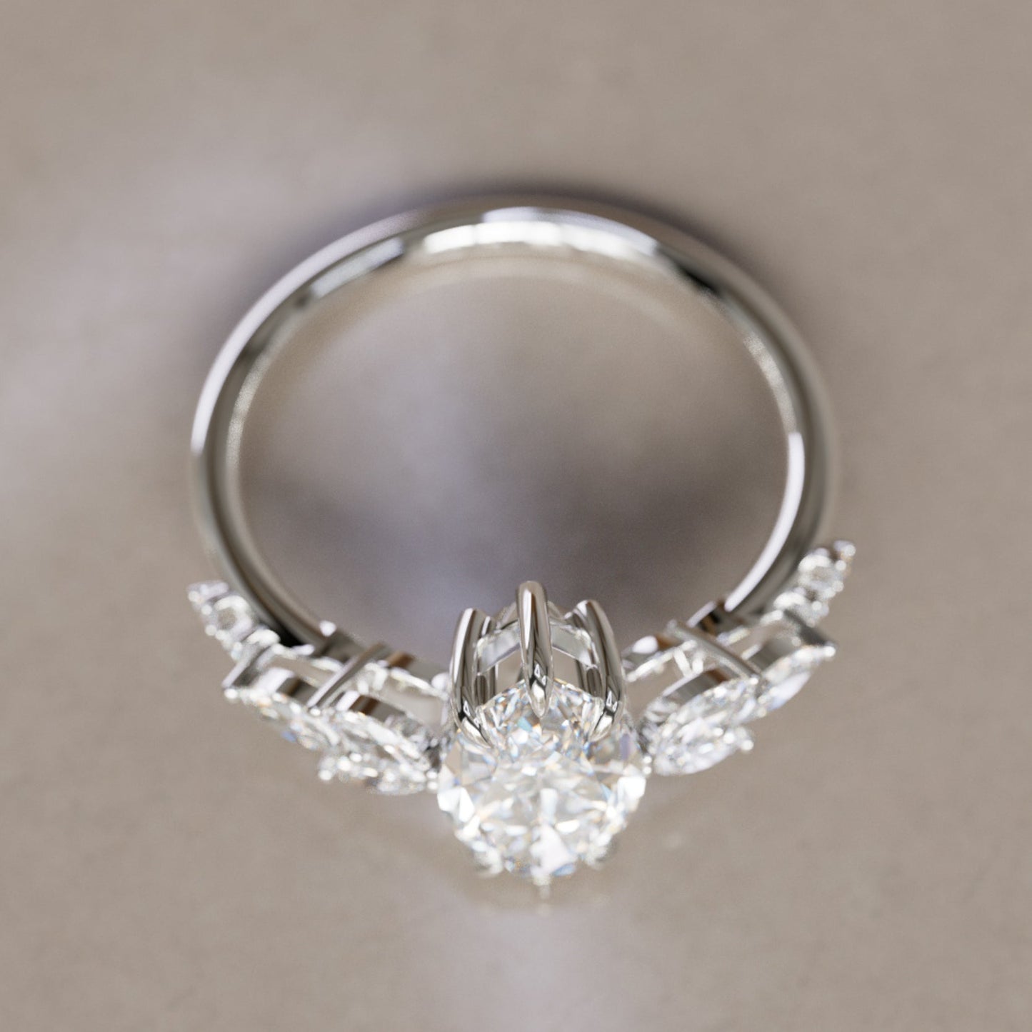 Marquise Shaped Three Stone Lab Grown Diamond Engagement Ring