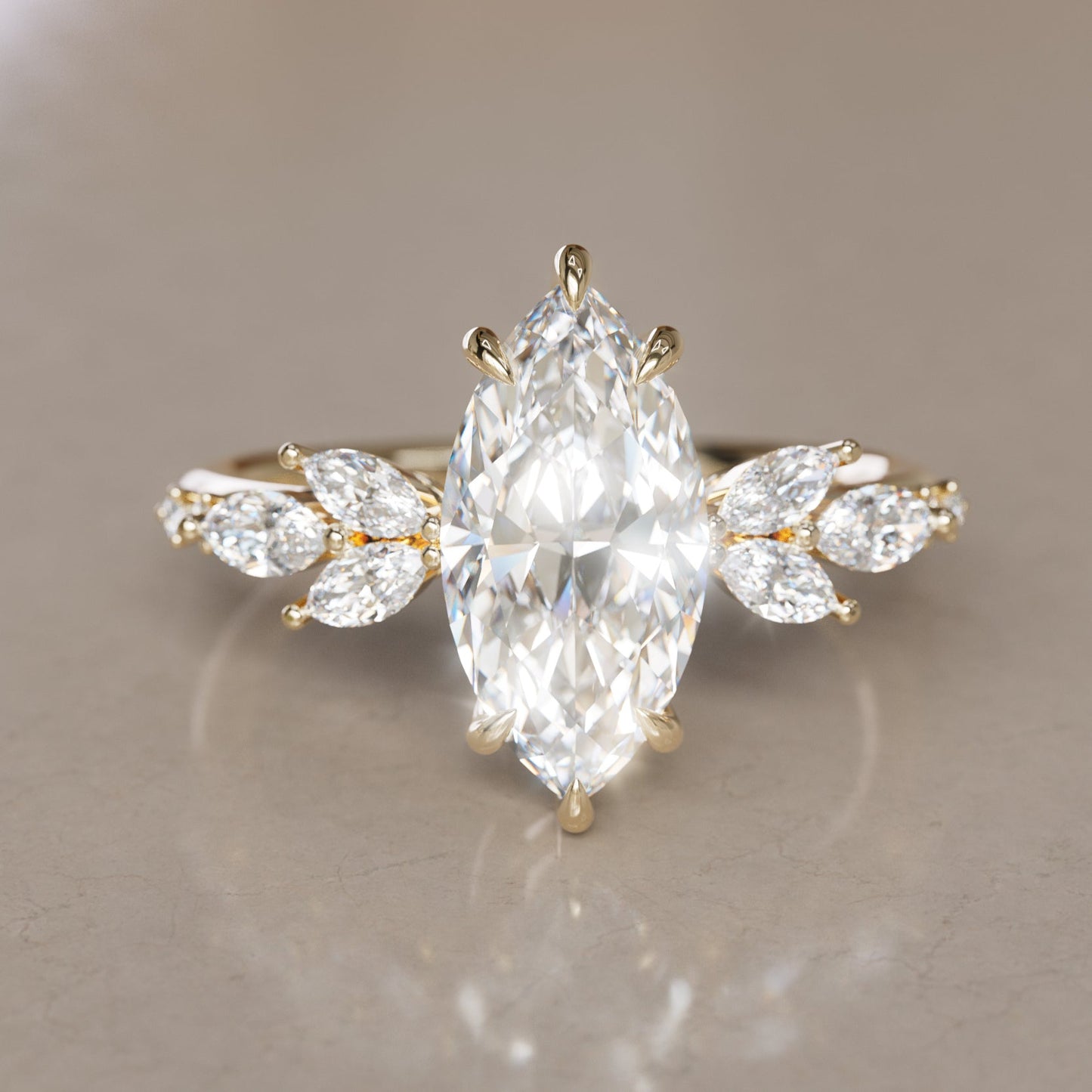 Marquise Shaped Three Stone Lab Grown Diamond Engagement Ring