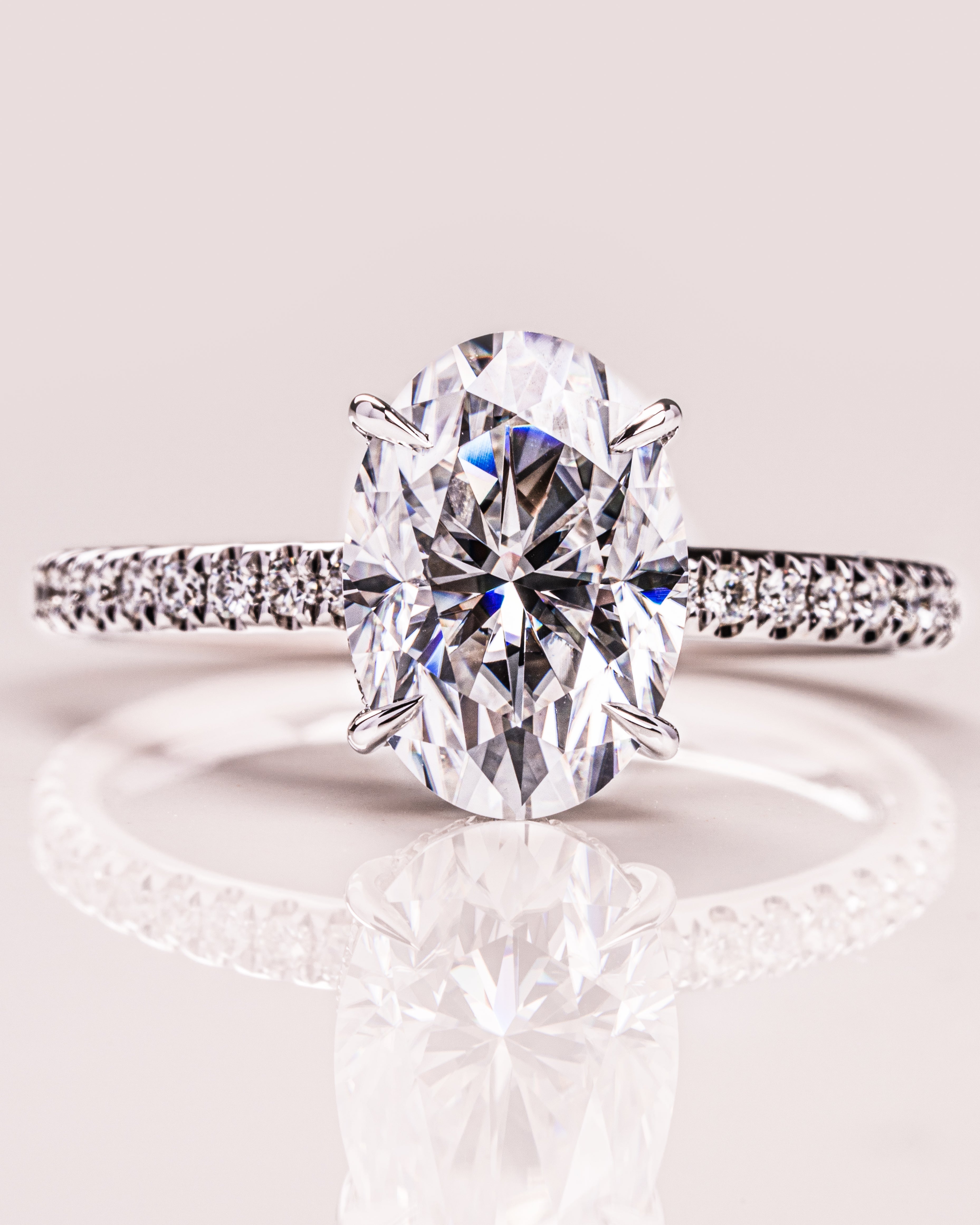2.72 CT Oval Cut Solitaire Hidden Halo/Pave Setting Moissanite Engagement Ring 5