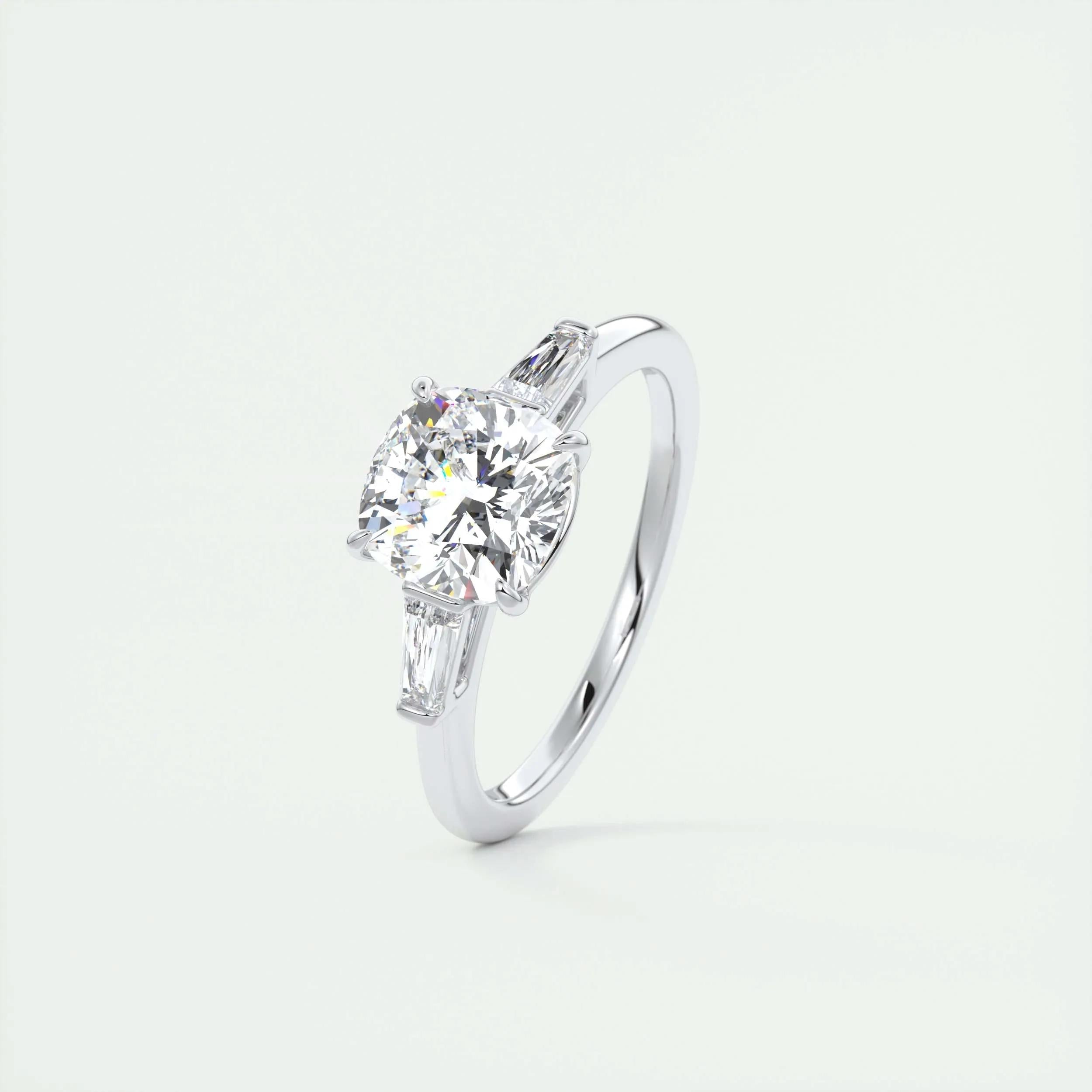 2.15 CT Cushion Cut Three Stone Moissanite Engagement Ring 4