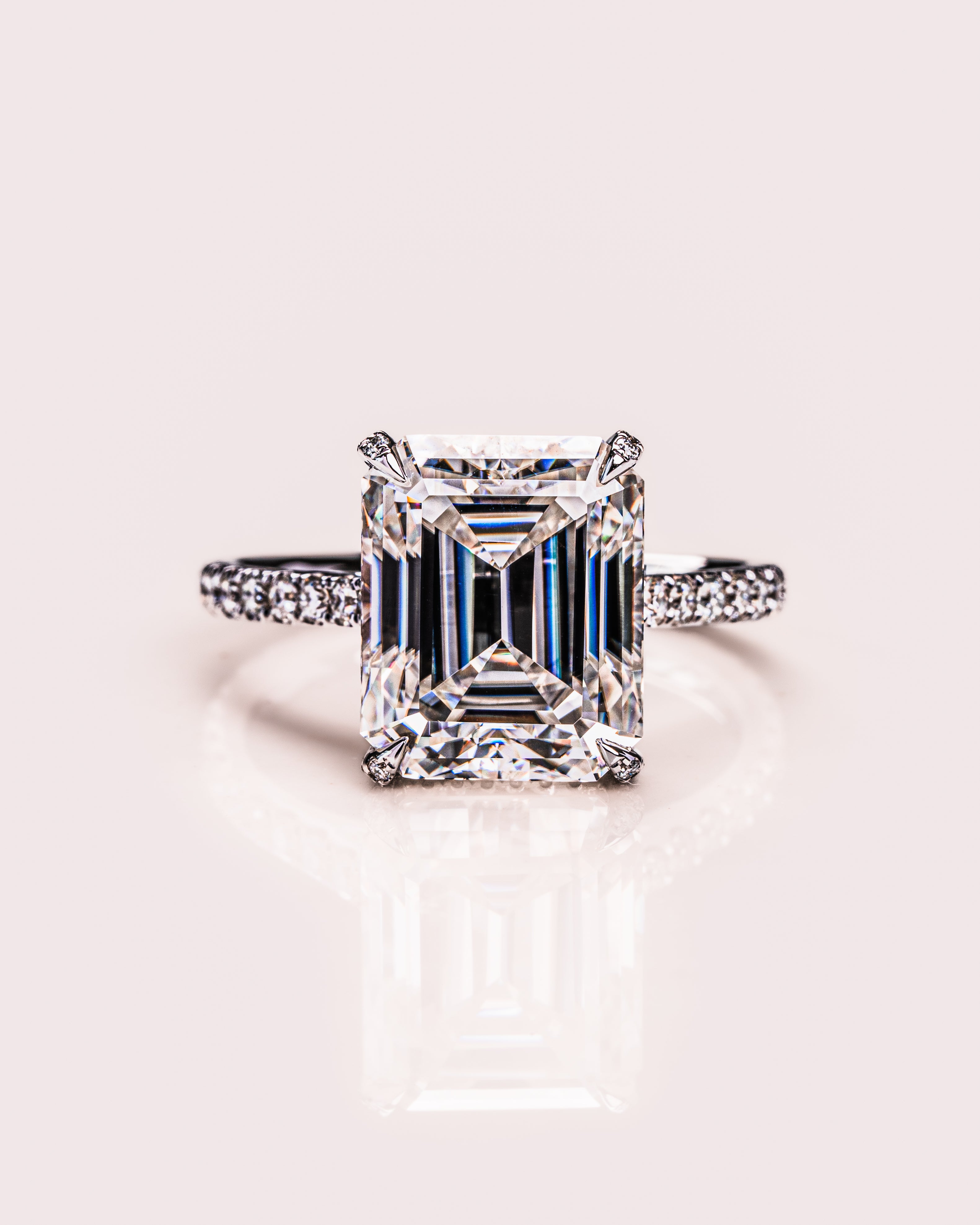 3.42 CT Emerald Cut Solitaire Moissanite Engagement Ring With Hidden Halo Setting 1