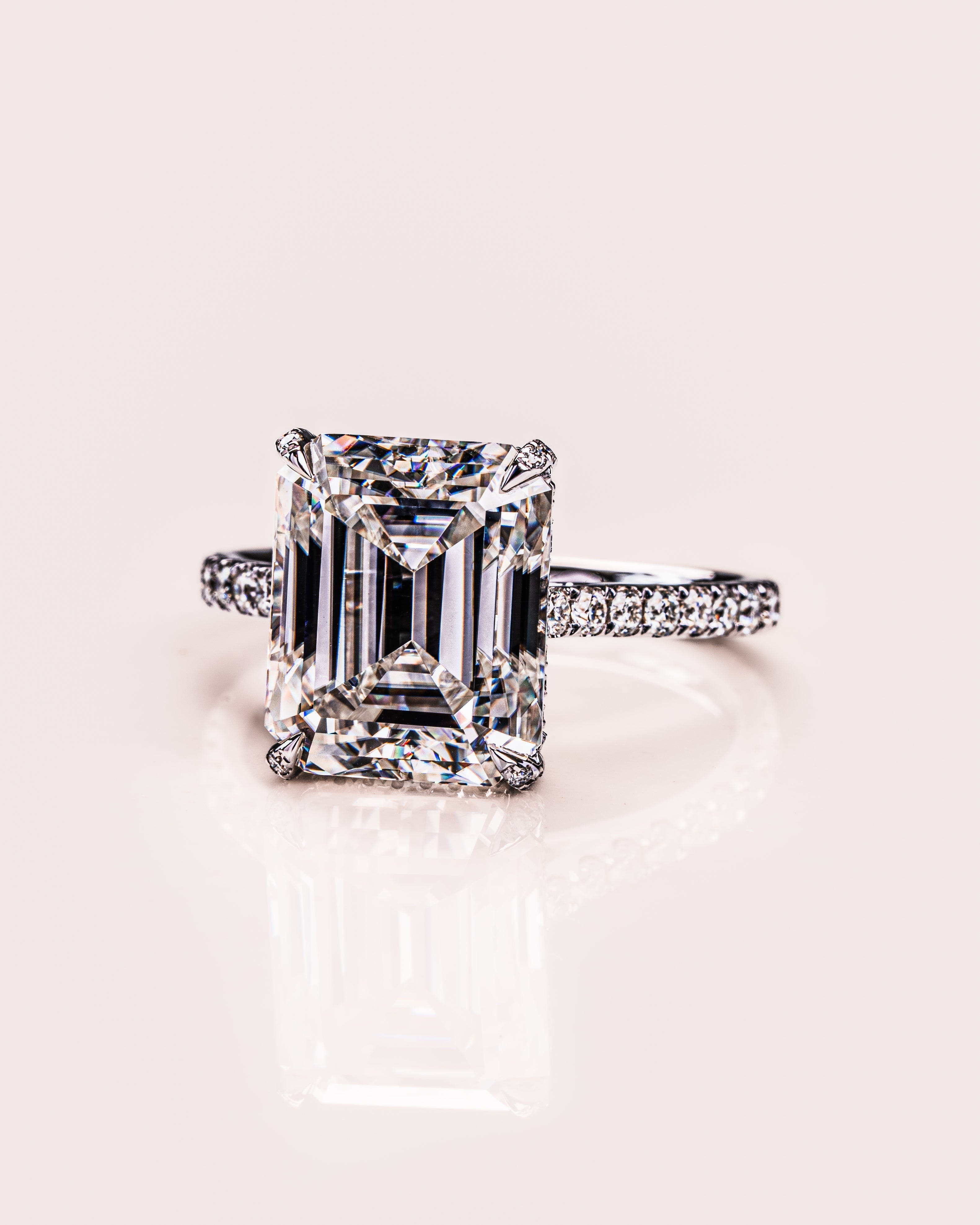 3.42 CT Emerald Cut Solitaire Moissanite Engagement Ring With Hidden Halo Setting 3