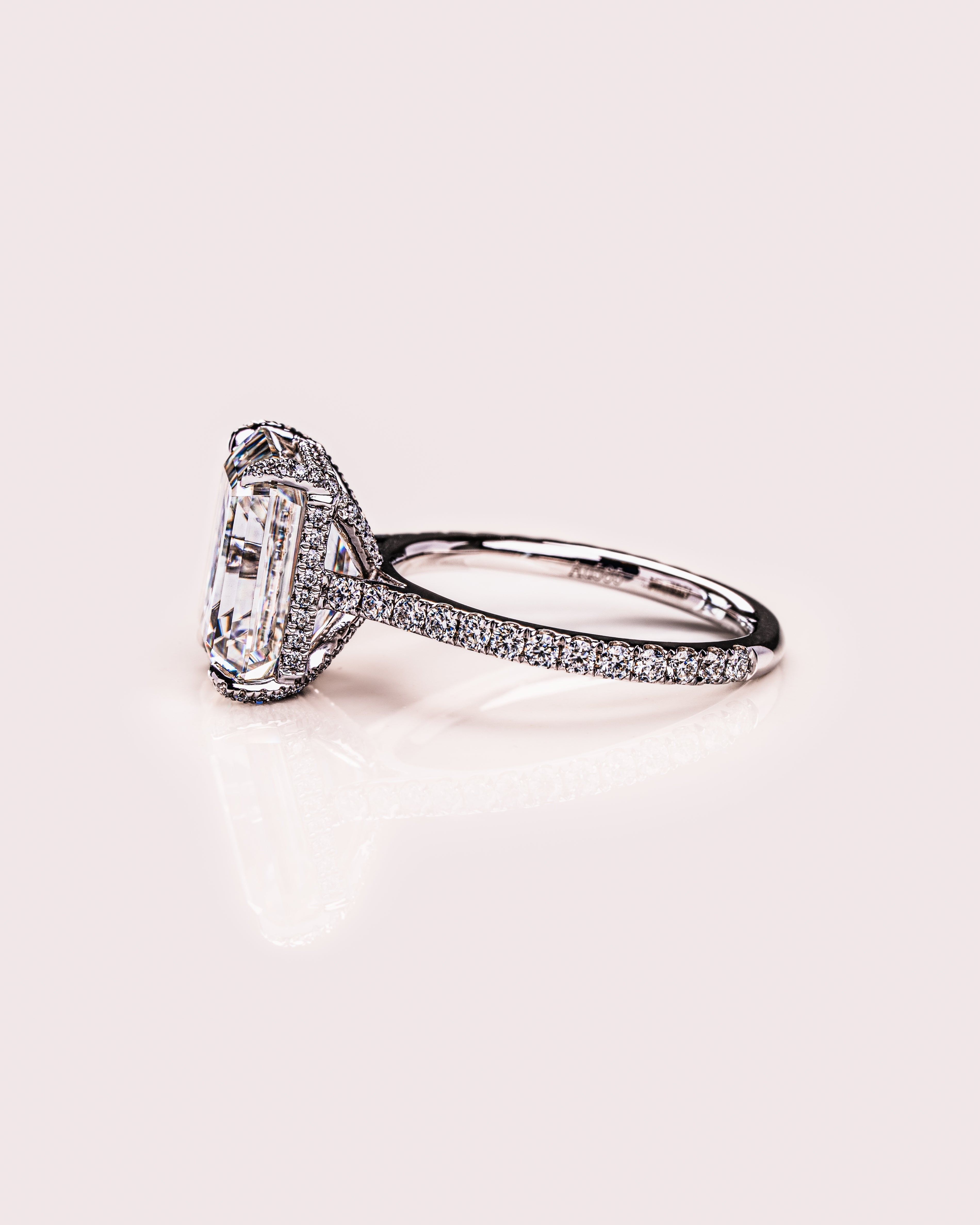 3.42 CT Emerald Cut Solitaire Moissanite Engagement Ring With Hidden Halo Setting 4