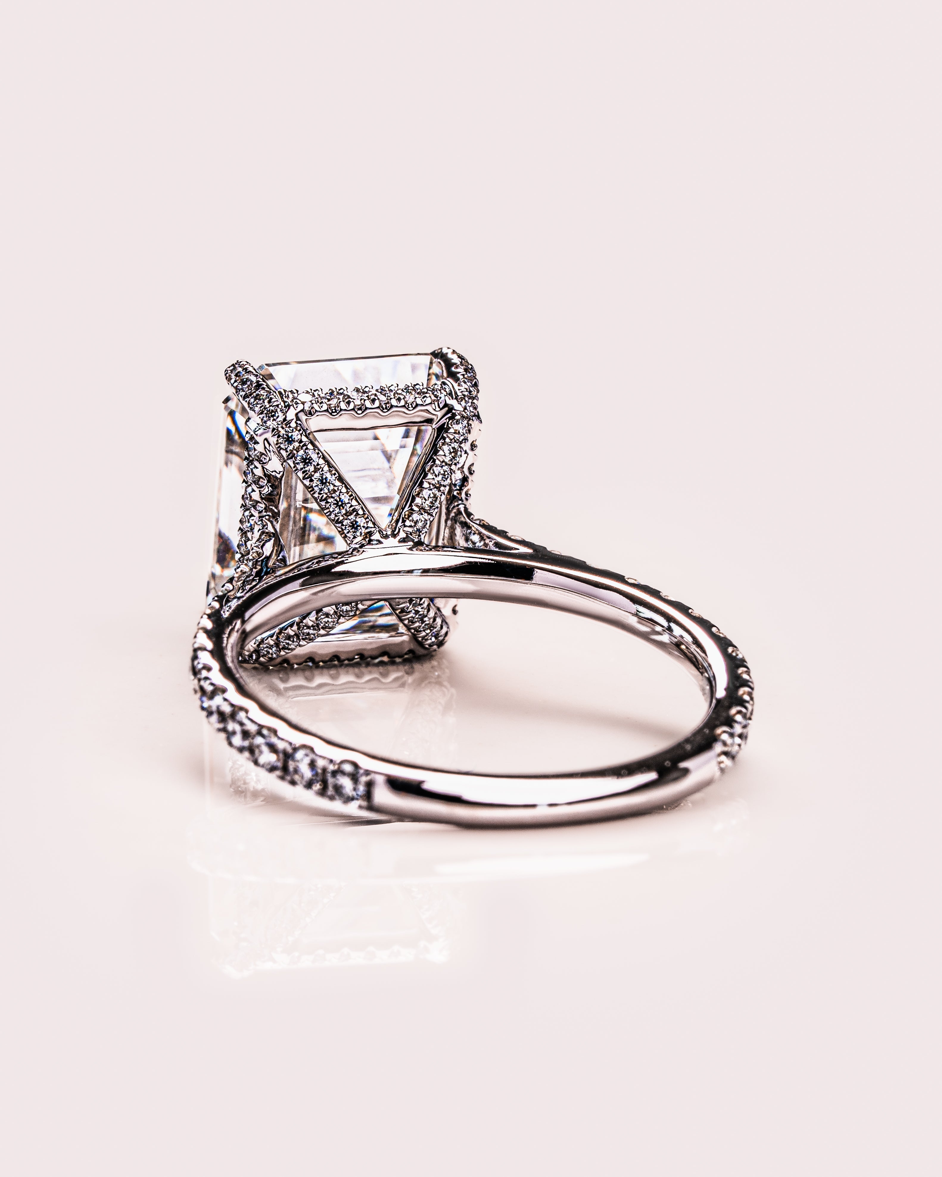 3.42 CT Emerald Cut Solitaire Moissanite Engagement Ring With Hidden Halo Setting 2