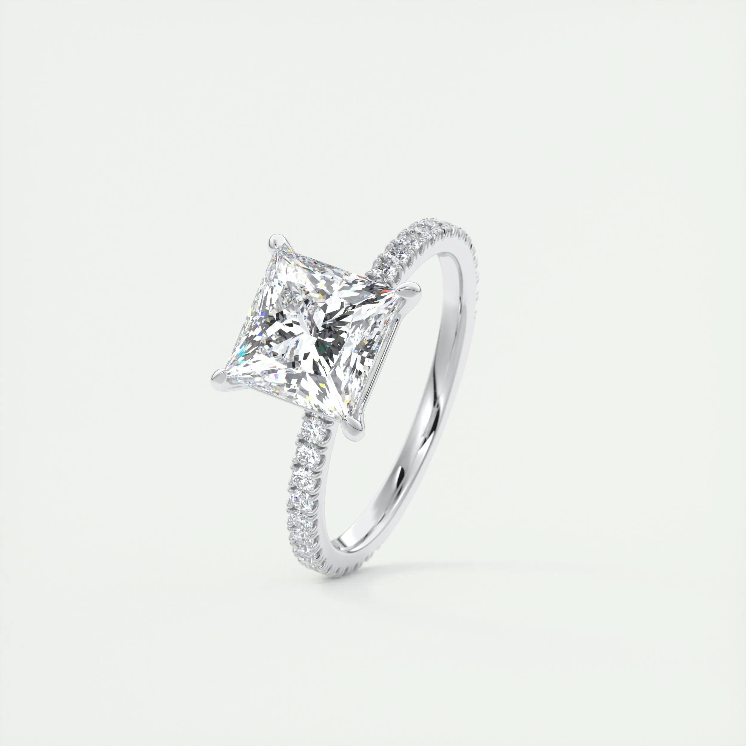 2.08 CT Princess Solitaire Pave Moissanite Engagement Ring 4