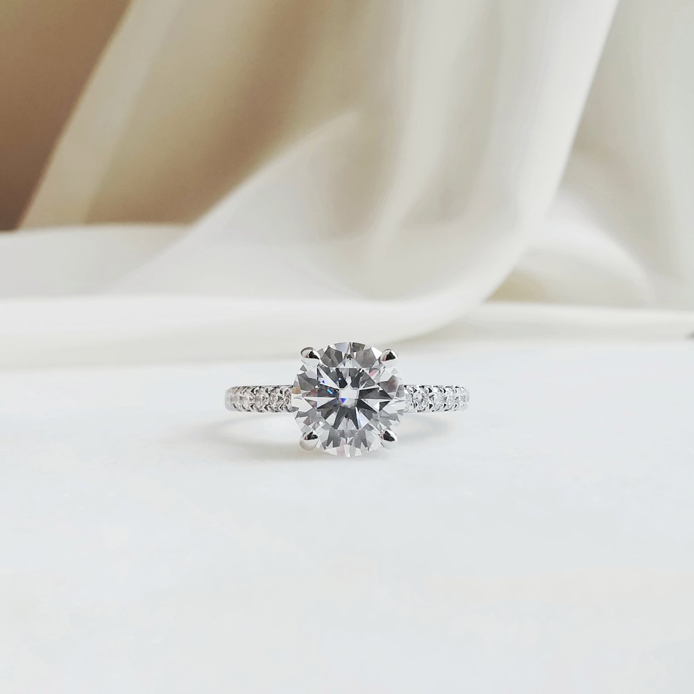 1.50 CT Round Shaped Moissanite Pave Setting Engagement Ring 1