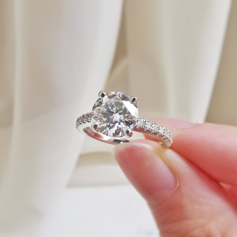 1.50 CT Round Shaped Moissanite Pave Setting Engagement Ring 6