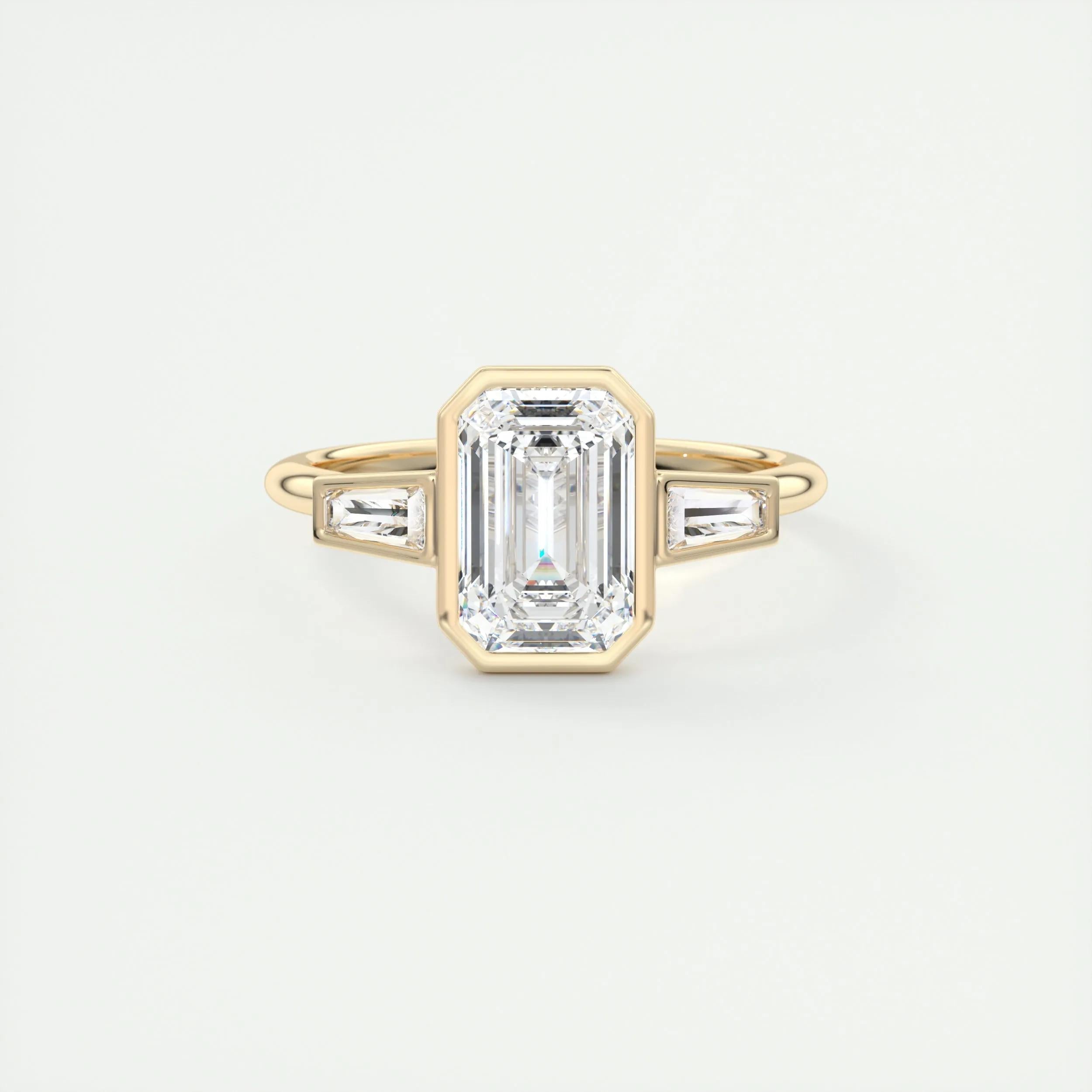 2.30 CT Emerald Cut Bezel 3 Stone Moissanite Engagement Ring 8