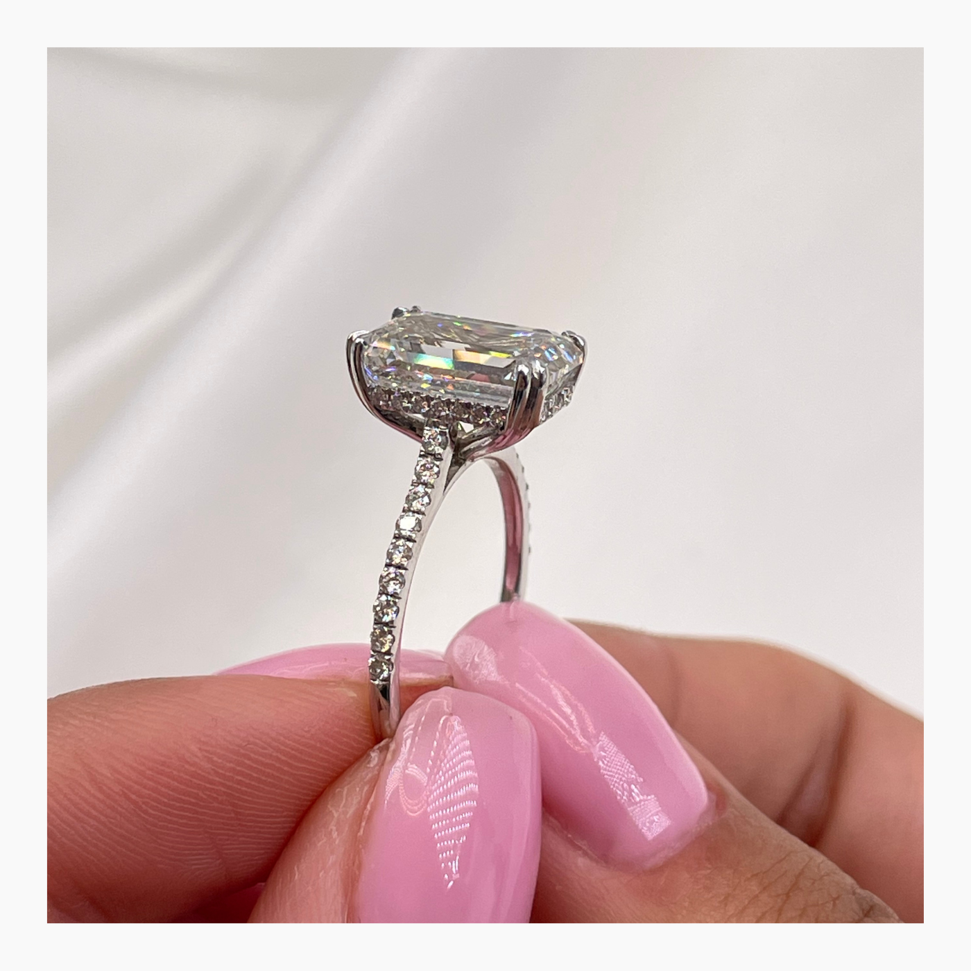 5.02 CT Emerald Hidden Halo CVD G/VS Diamond Engagement Ring 10