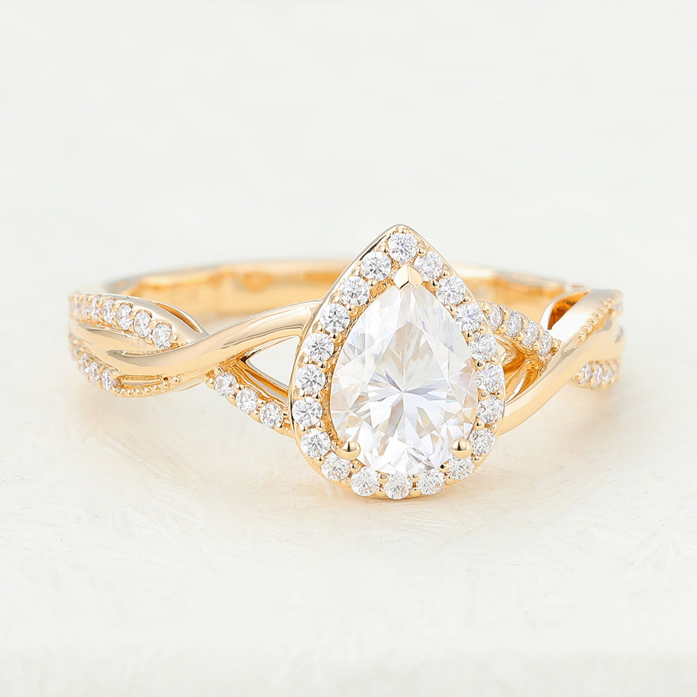 0.43 CT Pear Shaped Moissanite Halo & Twisted Pave Engagement Ring 4