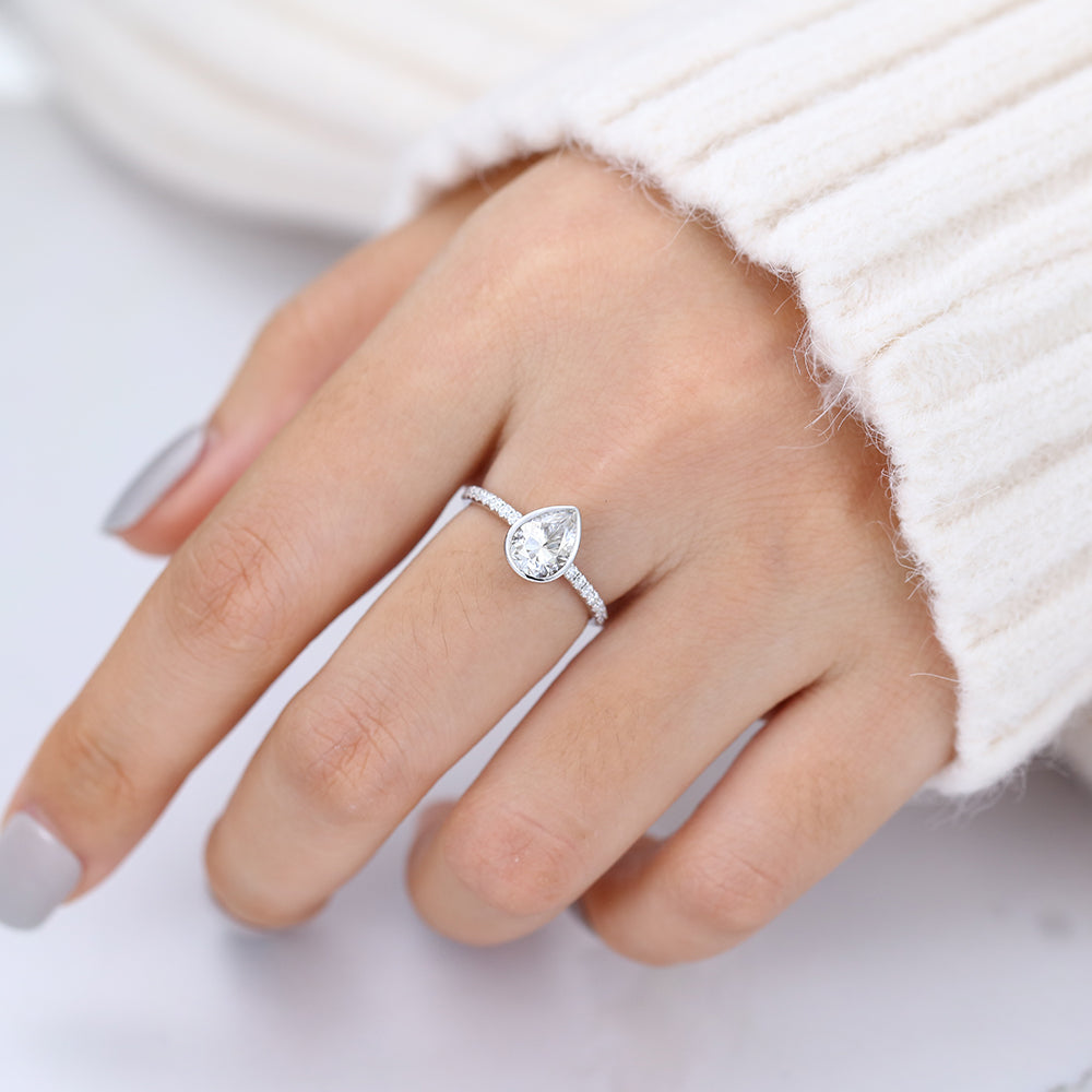 1.0 CT Pear Shaped Moissanite Pave Setting Engagement Ring 6