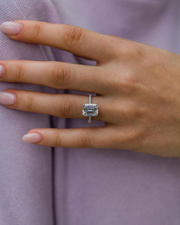 3.25 CT Emerald Solitaire Hidden Halo & Pave Moissanite Engagement Ring 2