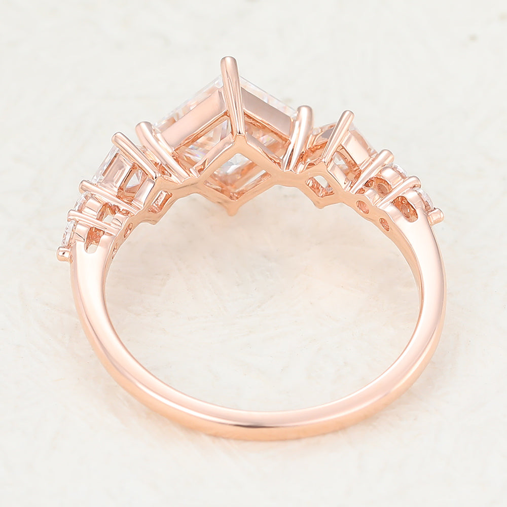 1.35 CT Princess Shaped Moissanite Three Stone Engagement Ring 4