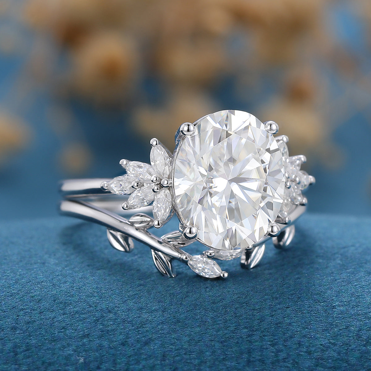 3.74 CT Oval Shaped Moissanite Cluster Bridal Set 3