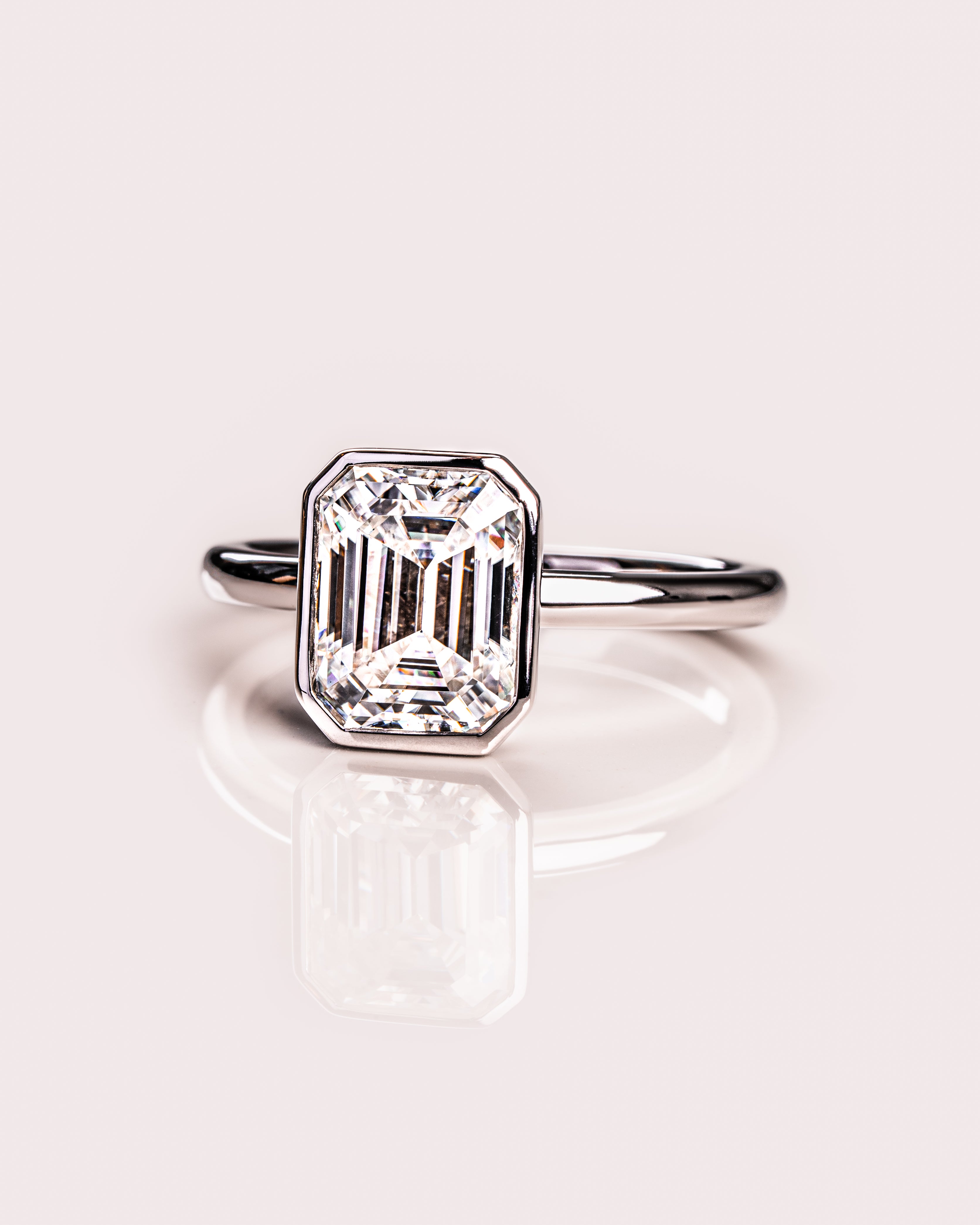 2.30 CT Emerald Cut Solitaire Bezel Setting Moissanite Engagement Ring 9