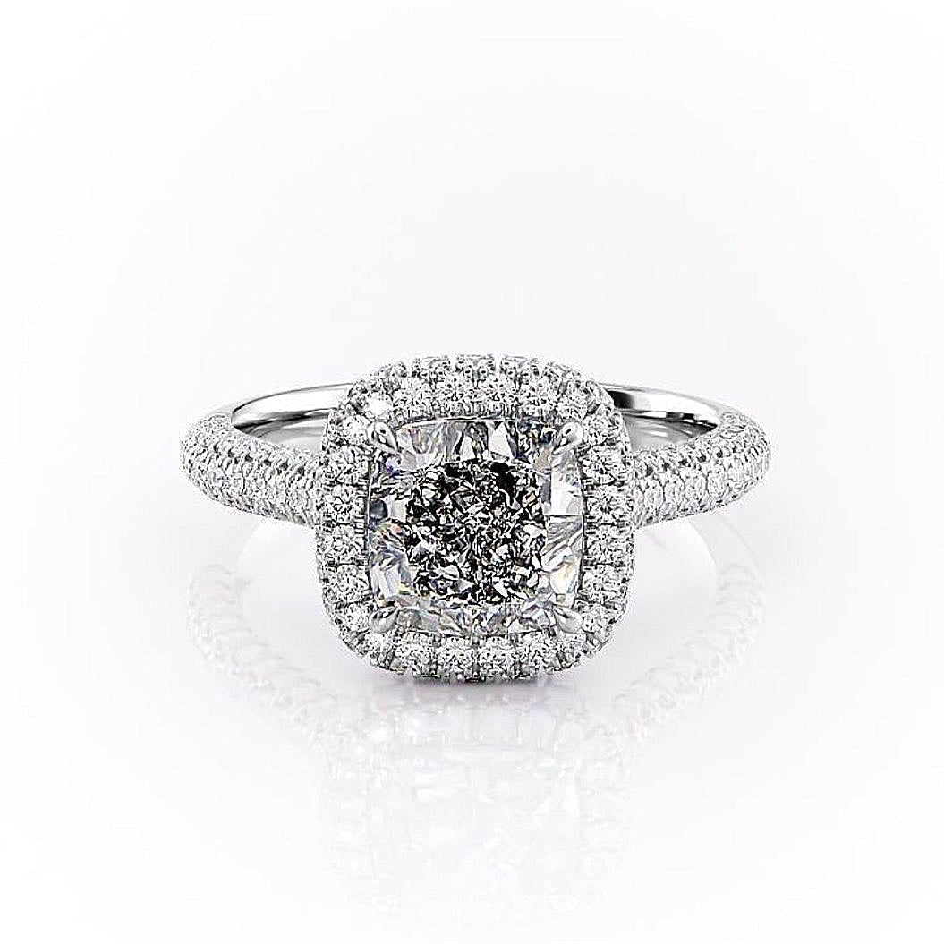 1.8 CT Cushion Cut Halo Triple Pave Setting Moissanite Engagement Ring 10