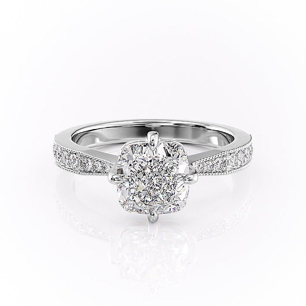 2.15 CT Cushion Cut Milgrain Pave Moissanite Engagement Ring 10