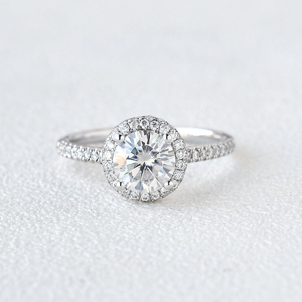 1.0 CT Round Cut Halo Pave Moissanite Engagement Ring 1