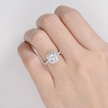 1.8 CT Cushion Cut Halo Pave Moissanite Engagement Ring 4