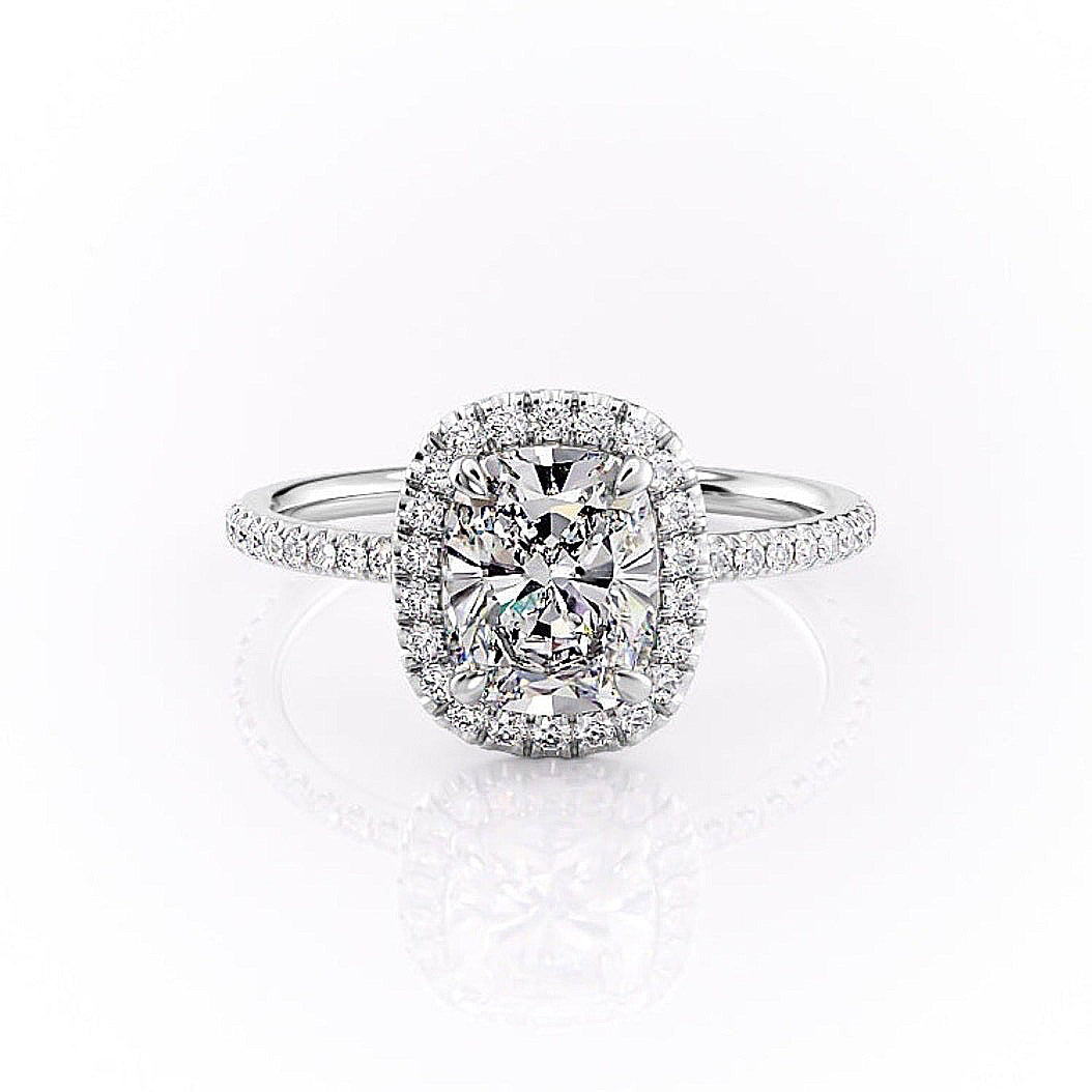 2.0 CT Elongated Cushion Cut Halo Pave Setting Moissanite Engagement Ring 10