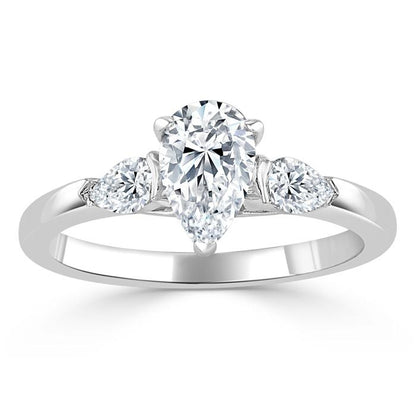 1.0 CT Pear Cut Moissanite Three Stone Engagement Ring 4