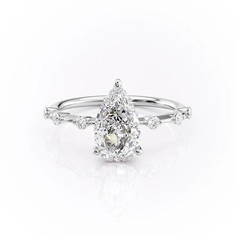 2.0 CT Pear Cut Solitaire Dainty Pave Moissanite Engagement Ring 10