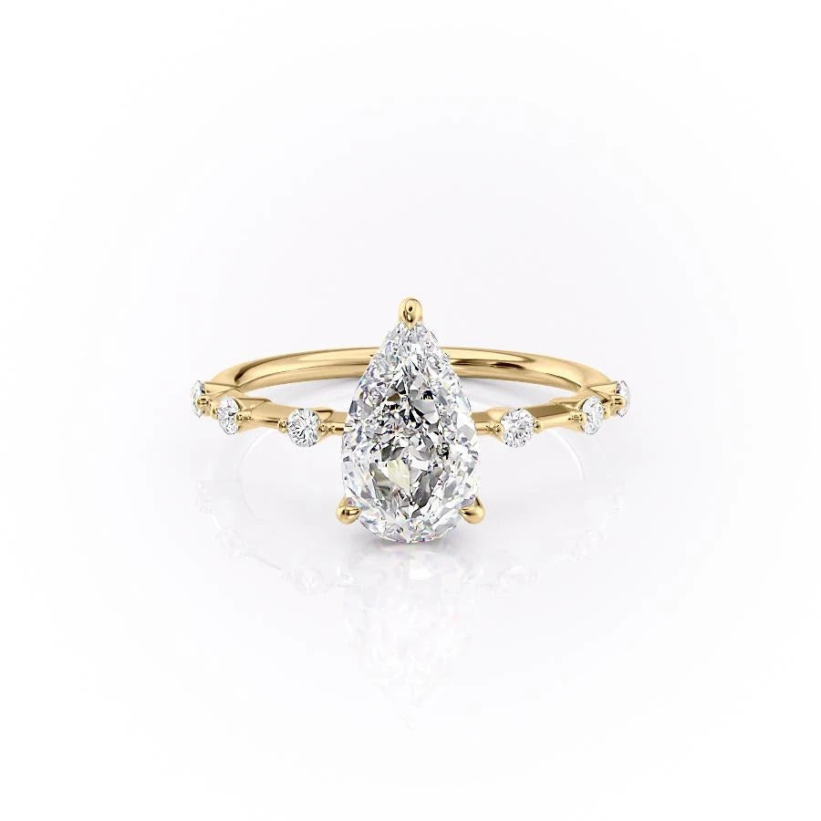 2.0 CT Pear Cut Solitaire Dainty Pave Moissanite Engagement Ring 11