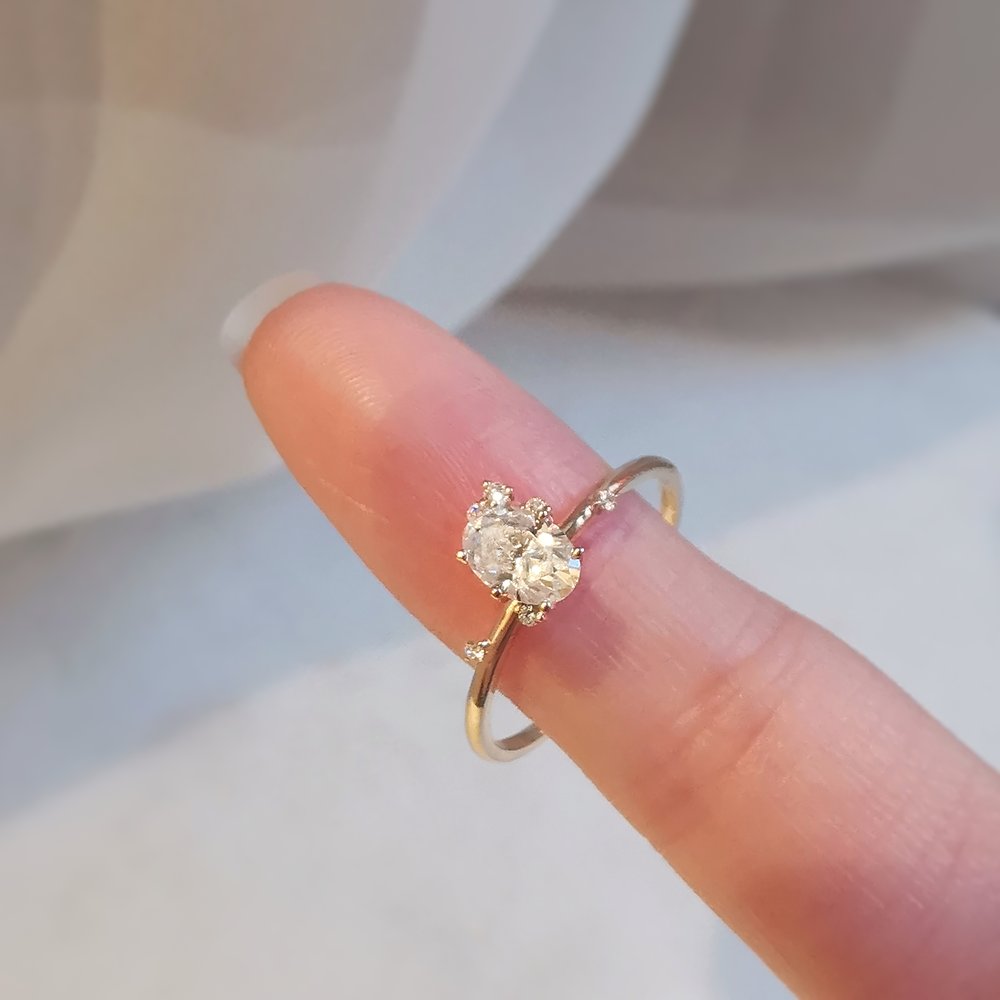 0.50 CT Oval Shaped Moissanite Cluster Engagement Ring 8