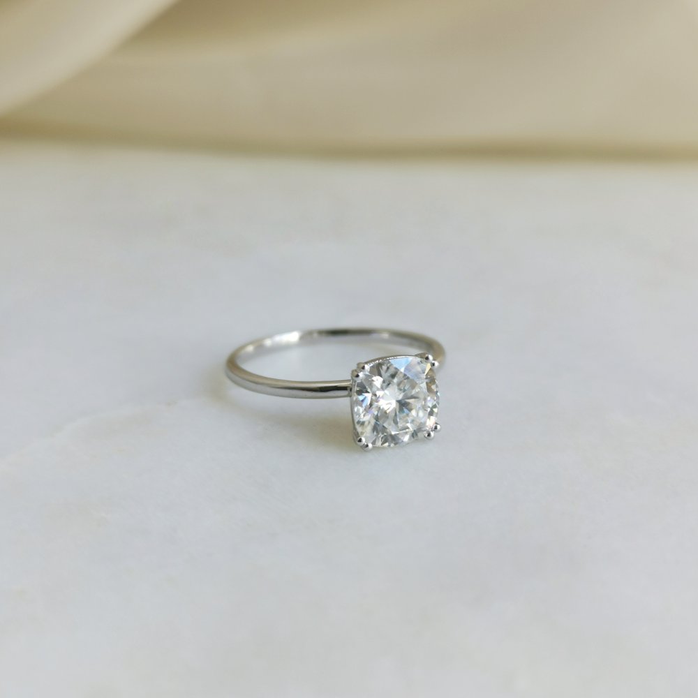 1.50 CT Cushion Shaped Moissanite Solitaire Engagement Ring 8