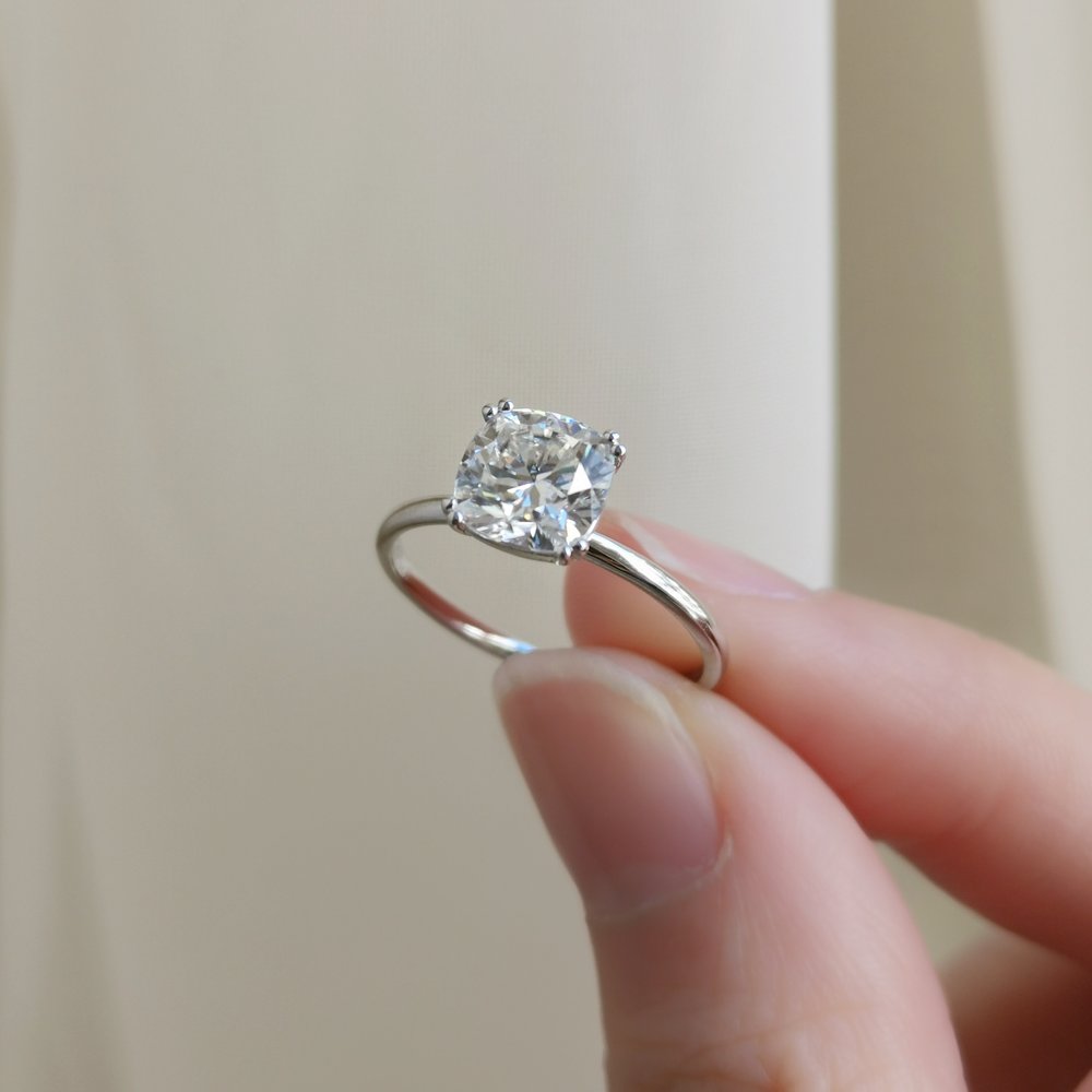 1.50 CT Cushion Shaped Moissanite Solitaire Engagement Ring 14