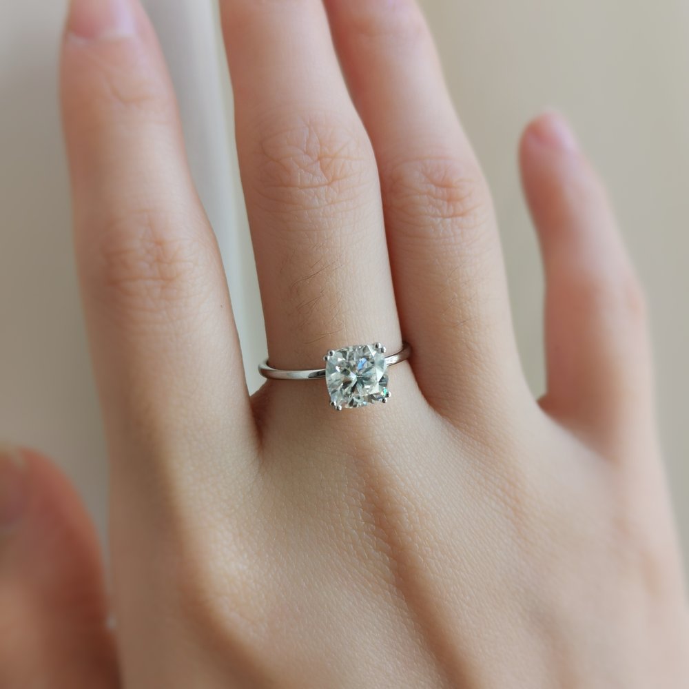 1.50 CT Cushion Shaped Moissanite Solitaire Engagement Ring 16