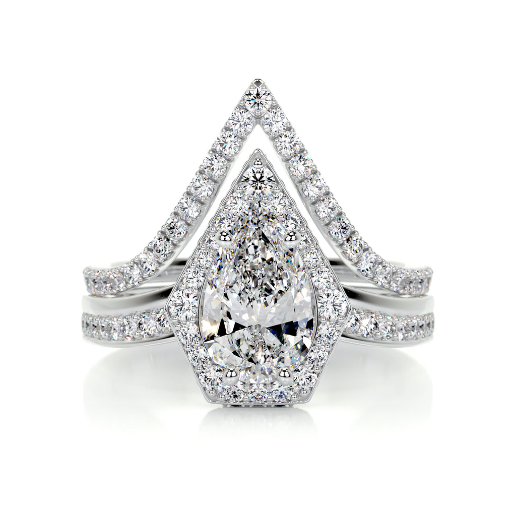 1.50 CT Pear Halo CVD F/VS Diamond Bridal Ring Set 1