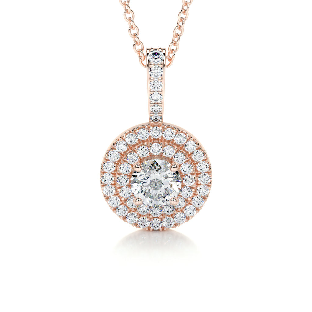 0.50 CT Round Double Halo CVD F/VS Diamond Necklace 12