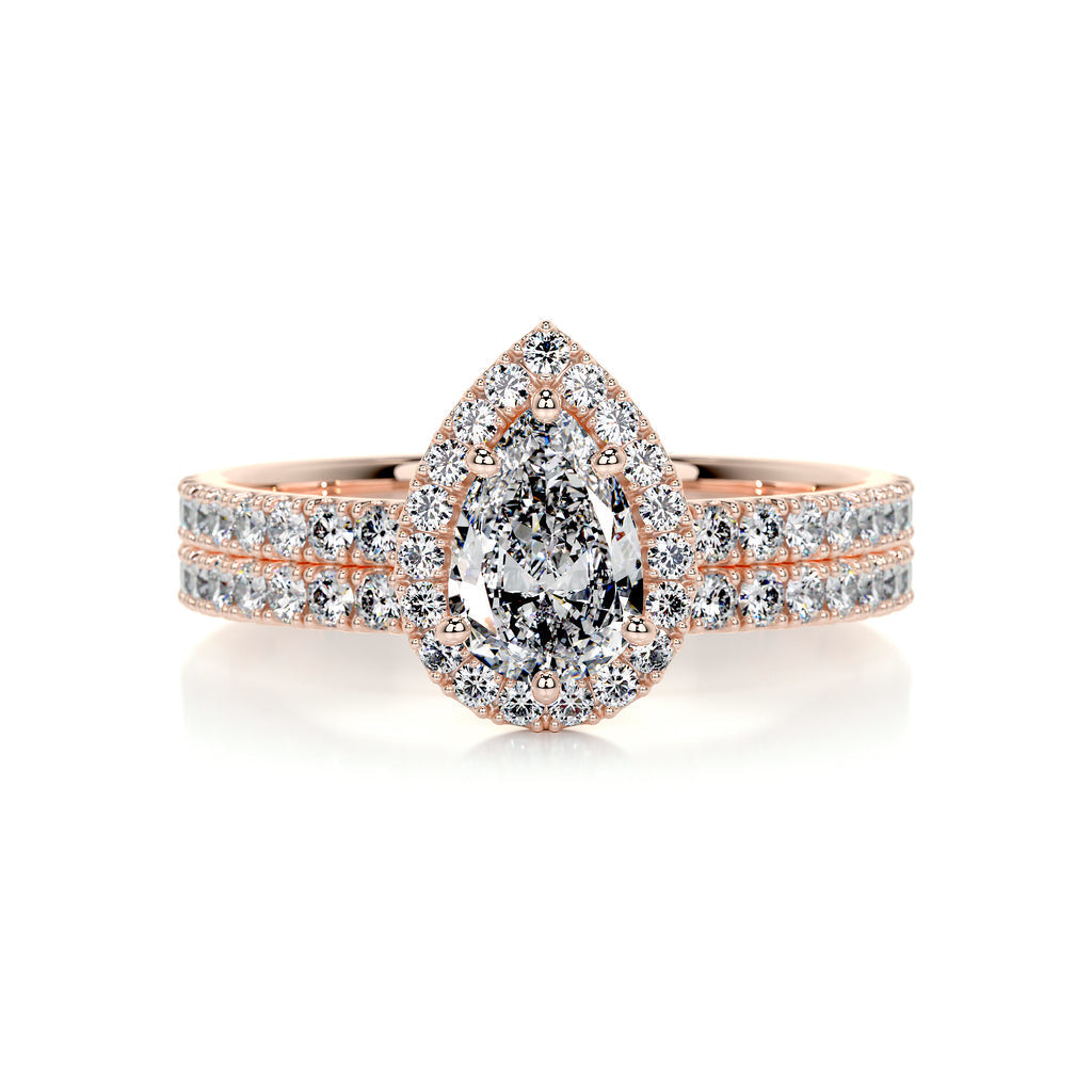 1.0 CT Pear Halo CVD F/VS Diamond Bridal Ring Set 12