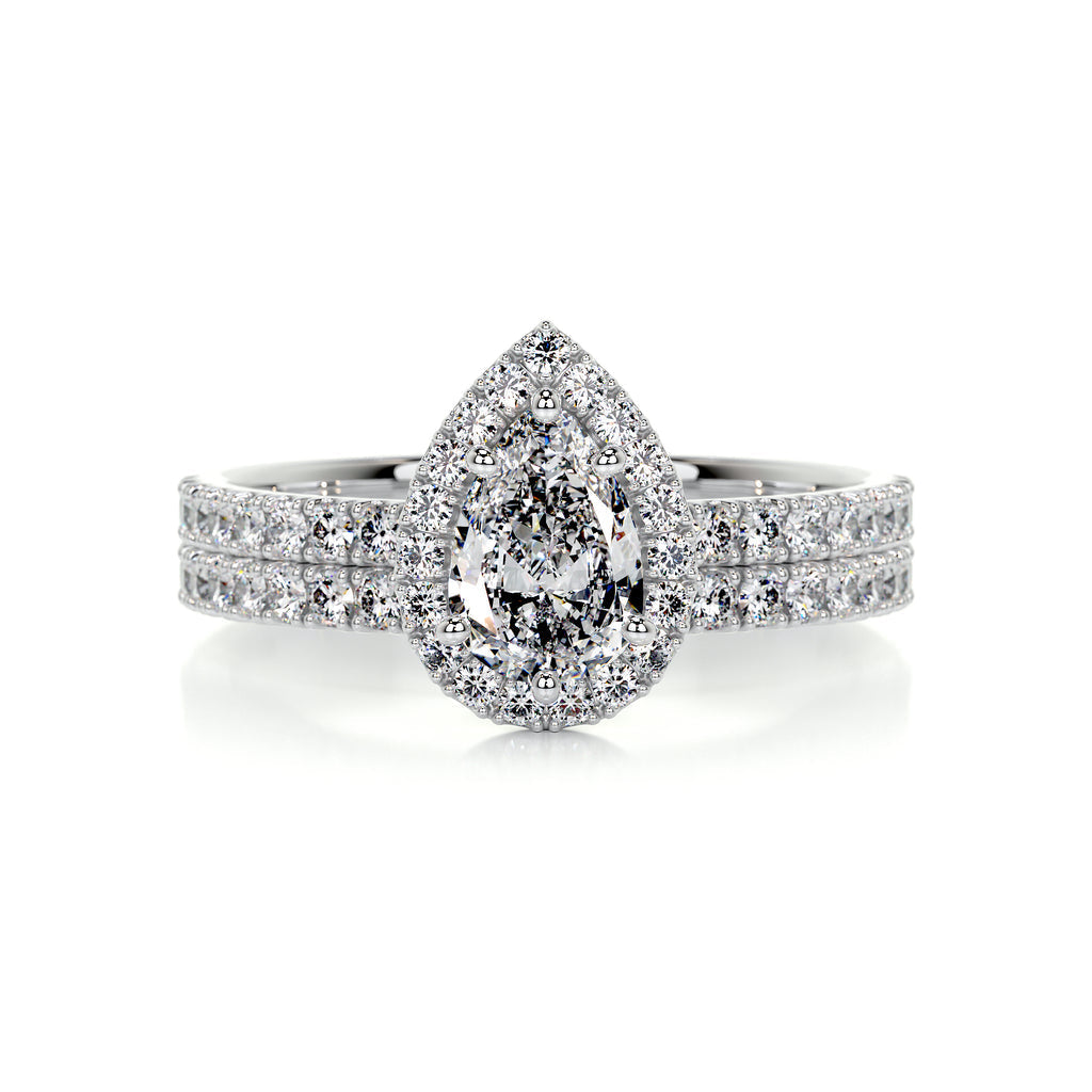 1.0 CT Pear Halo CVD F/VS Diamond Bridal Ring Set 1