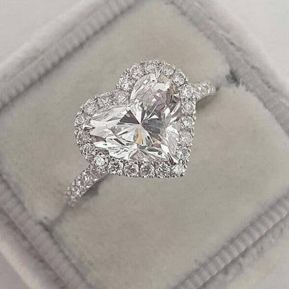 2.0 CT Heart Cut Halo Style Moissanite Engagement Ring 3