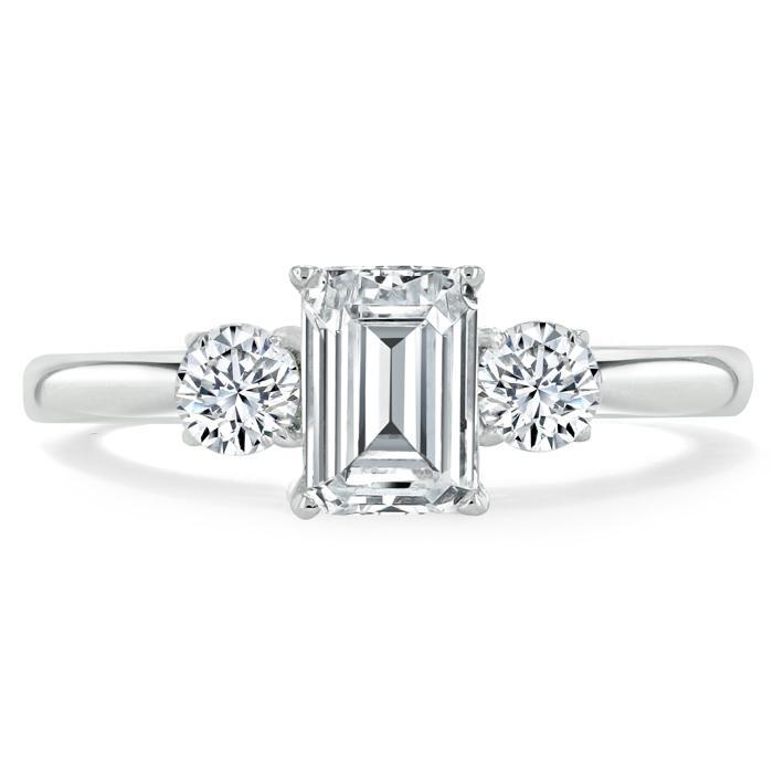 0.75 CT Emerald Cut Three Stone Moissanite Engagement Ring 1