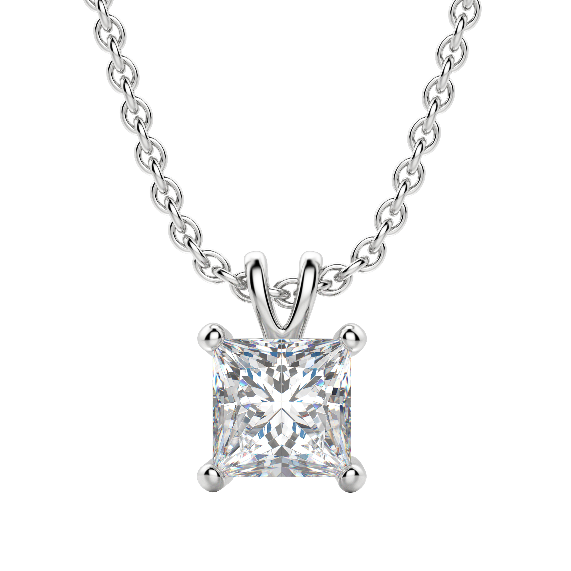 0.25 CT- 1.0 CT Princess Solitaire CVD F/VS Diamond Necklace 1