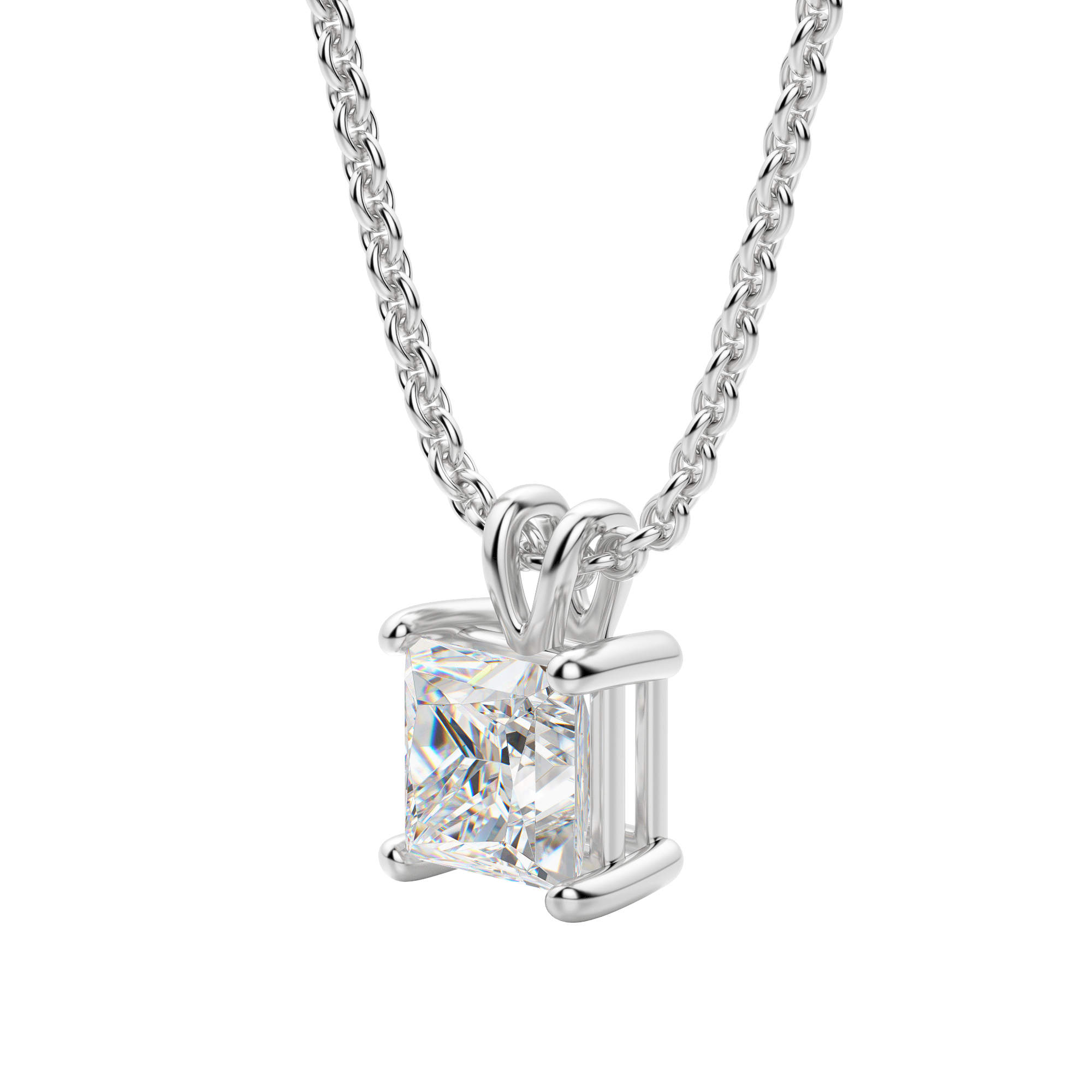 0.25 CT- 1.0 CT Princess Solitaire CVD F/VS Diamond Necklace 3