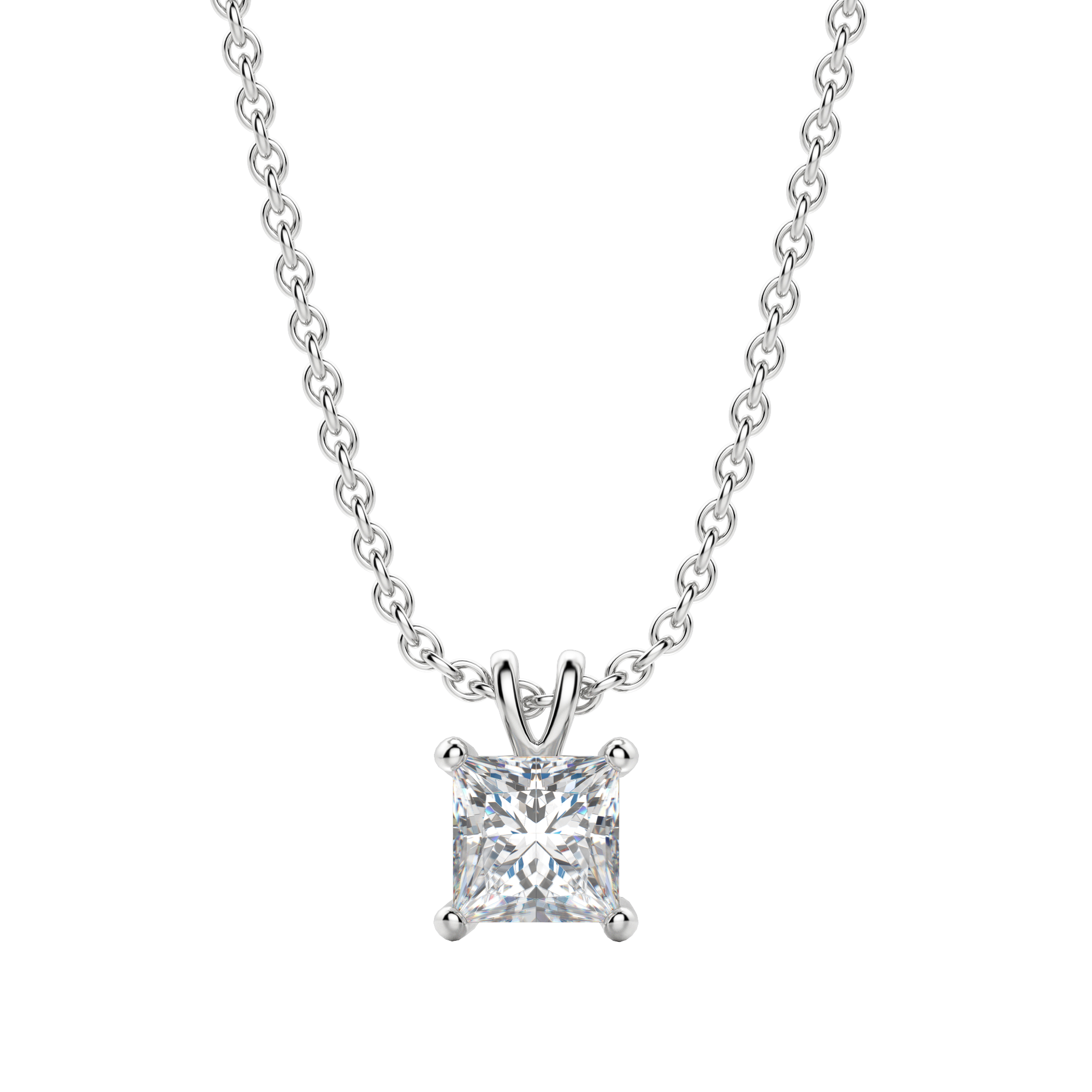 0.25 CT- 1.0 CT Princess Solitaire CVD F/VS Diamond Necklace 4