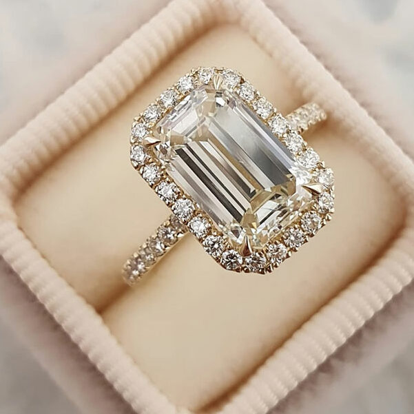 3.18 CT Emerald Cut Halo Style Moissanite Engagement Ring 3